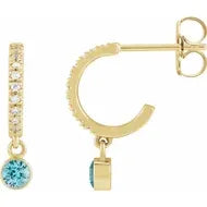 Diamond and Aqua Marine hoop Earrings