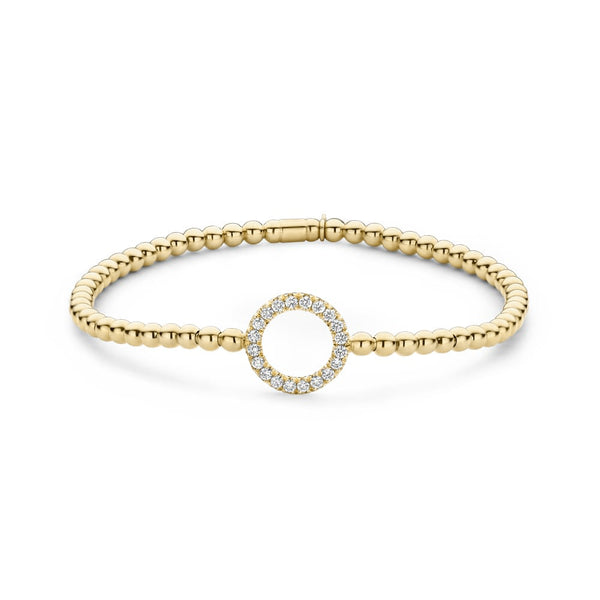 18KT YG Beaded Stretch Bracelet with Circle of Diamonds