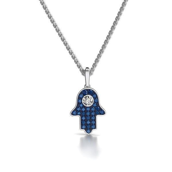 Hamsa Pendant, Blue Sapphires