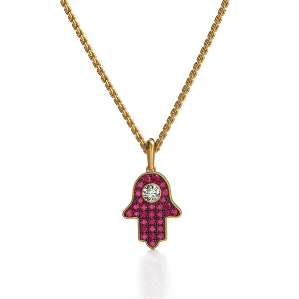 Hamsa Pendant with Rubies