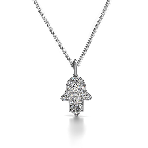 Hamsa pendant, Diamonds in White Gold