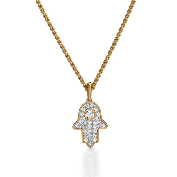 Hamsa Pendant, Diamond in Yellow Gold