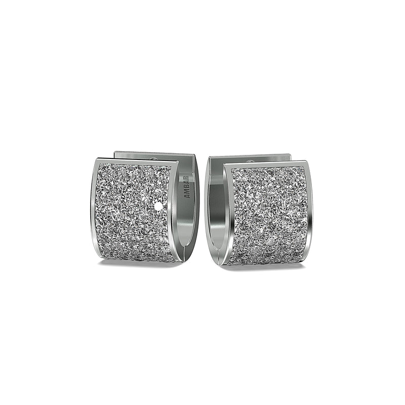 18K White Gold Pave Set Diamond Huggie Earrings