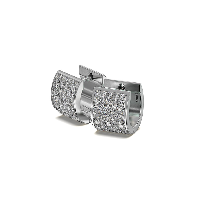 18K White Gold Pave Set Diamond Huggie Earrings