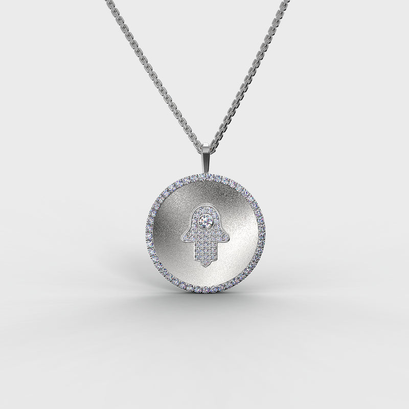 White Gold Hamsa Coin Necklace