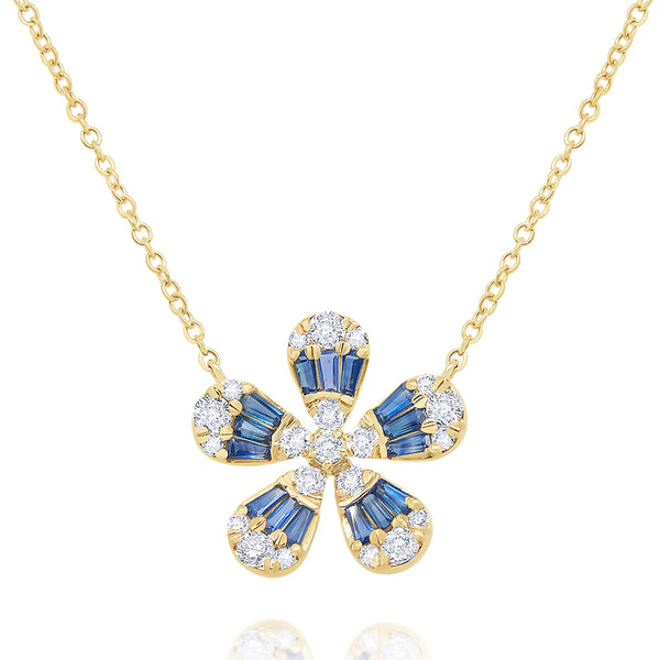 Blue Sapphire & Diamond Flower Necklace