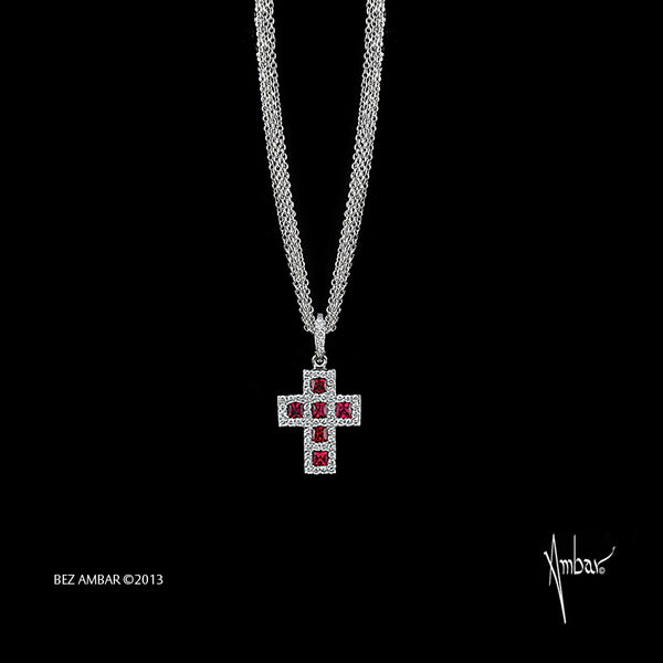 Ruby + Diamond Cross Pendant