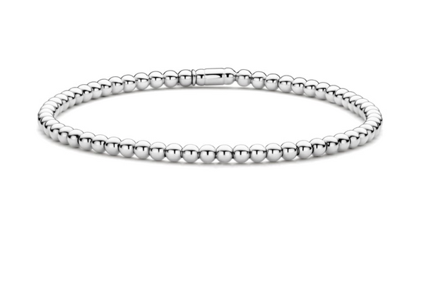 Polished white gold beaded stretch bracelet in 18K