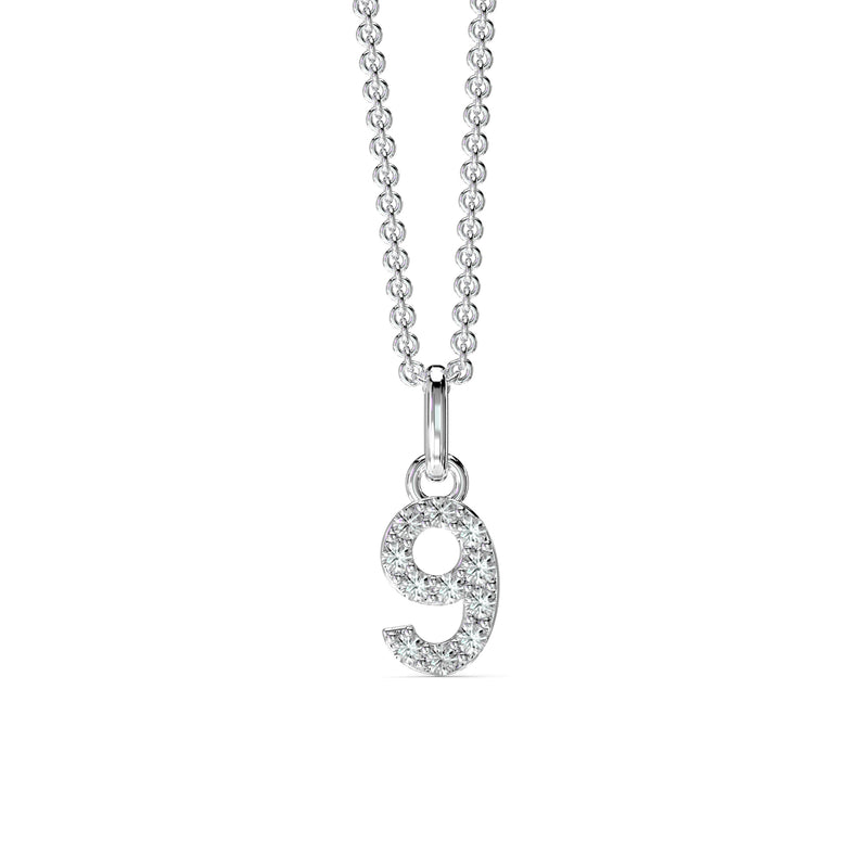 18KT White Gold Petite Diamond Number Pendant - 9