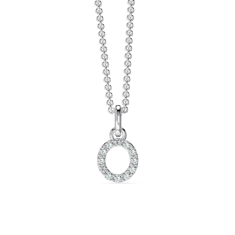 18KT White Gold Petite Diamond Initial Pendant - O