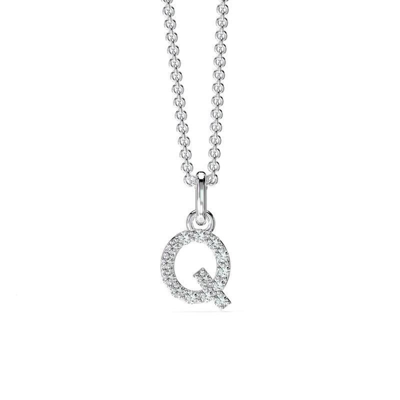 18KT White Gold Petite Diamond Initial Pendant - Q