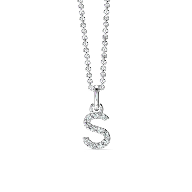 18KT White Gold Petite Diamond Initial Pendant - S