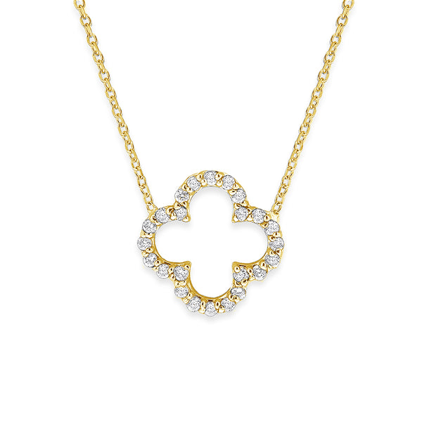 14KT Yellow Gold and Diamond Open Clover Necklace, Small