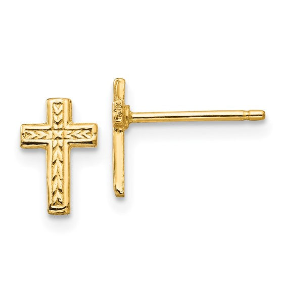 14KT Gold Tiny Cross Stud Earrings