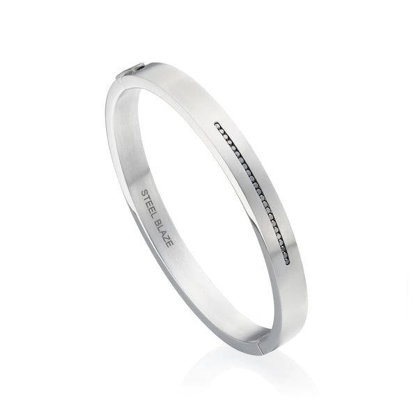 Steel Bangle Set with 24 Black Diamonds